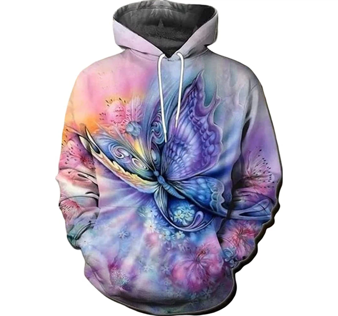 Butterfly Flying Purple And Pink 3d Gifts Friends Or Yourself - 3D Printed Pullover Hoodie