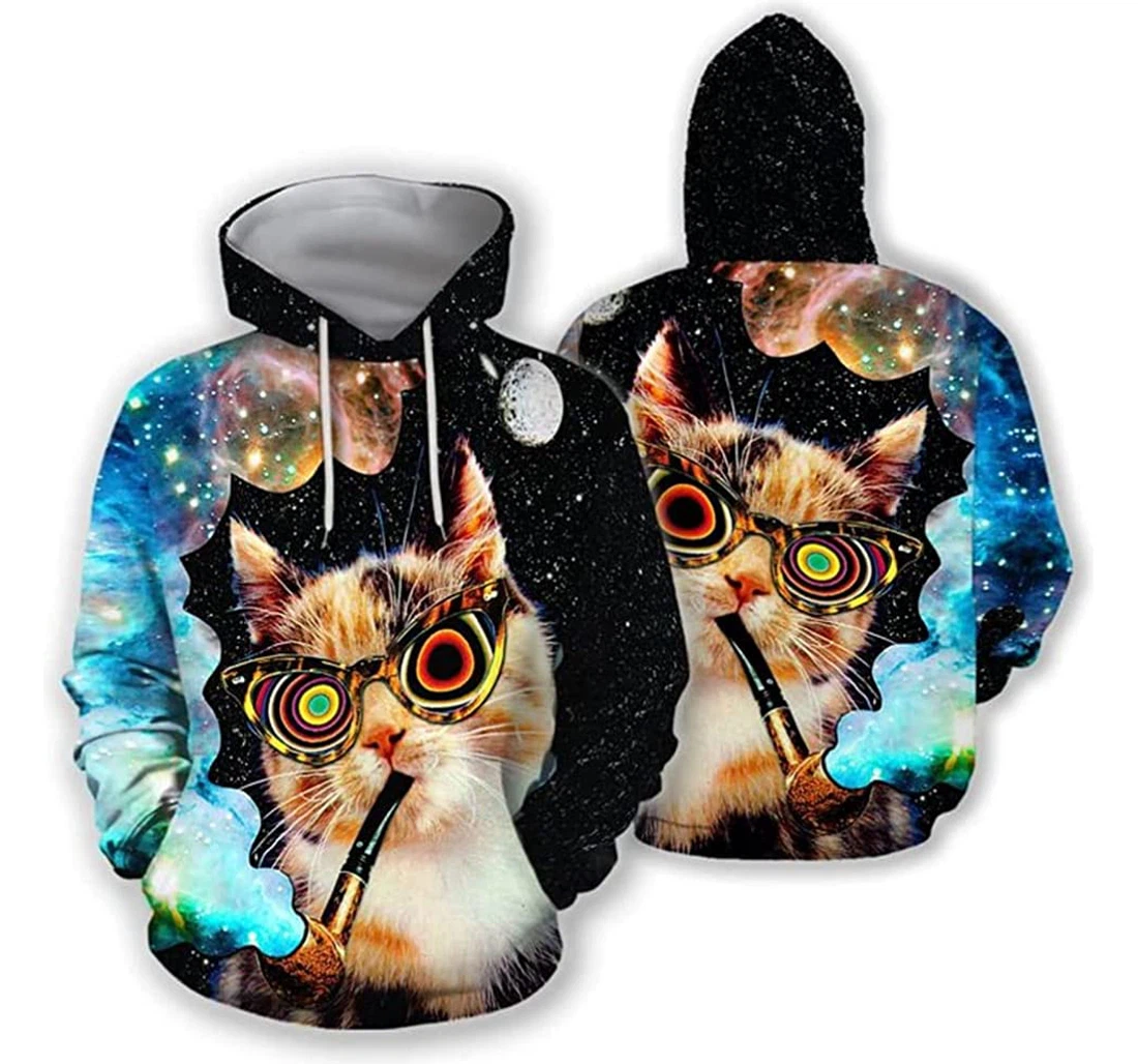 Chillin' Cat Galaxy Space 3d Gifts Friends Or Yourself - 3D Printed Pullover Hoodie