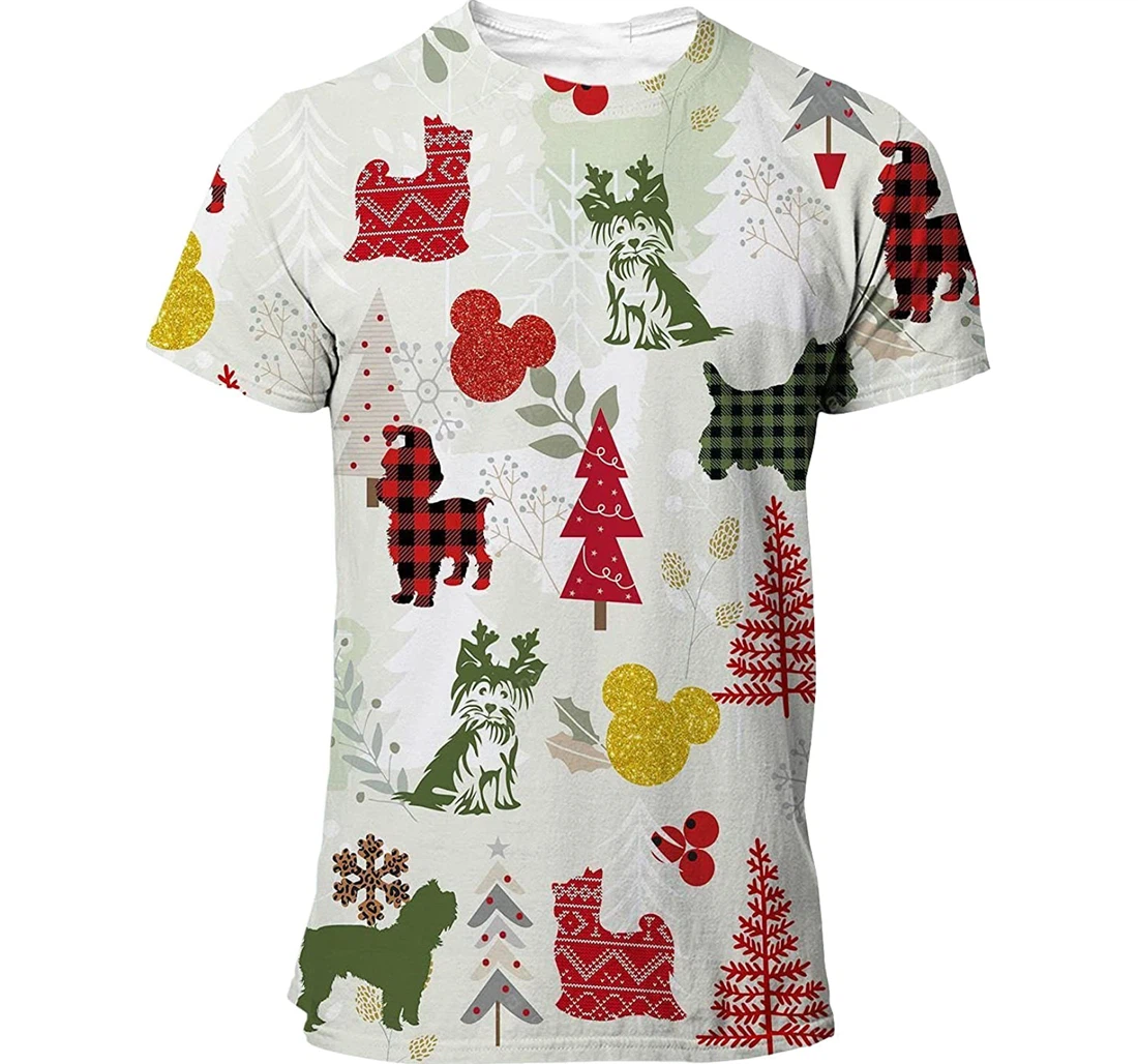 Yorkie T-shirt Christmas Flannel For Men Funny Cute Dog 3d Full All Over Print Unisex Graphic Crewneck Short Sleeve T-shirts For Women Men Boys Full - 3D Printed T-shirt