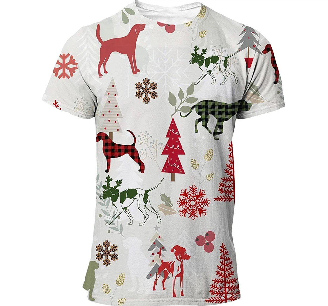 English Foxhound T-shirt Christmas Flannel For Men Funny Cute Dog 3d Full All Over Print Unisex Graphic Crewneck Short Sleeve T-shirts For Women Men - 3D Printed T-shirt