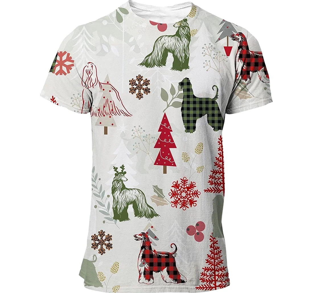 Afghan Hound T-shirt Christmas Flannel For Men Funny Cute Dog 3d Full All Over Print Unisex Graphic Crewneck Short Sleeve T-shirts For Women Men S - 3D Printed T-shirt