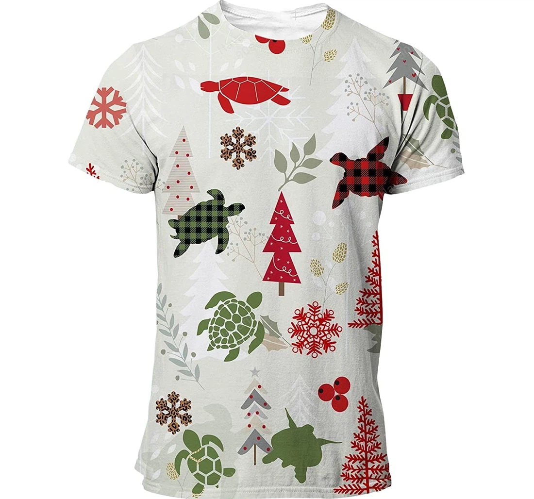 Turtle T-shirt Christmas Flannel For Men Funny Cute Dog 3d Full All Over Print Unisex Graphic Crewneck Short Sleeve T-shirts For Women Men Boys Full - 3D Printed T-shirt