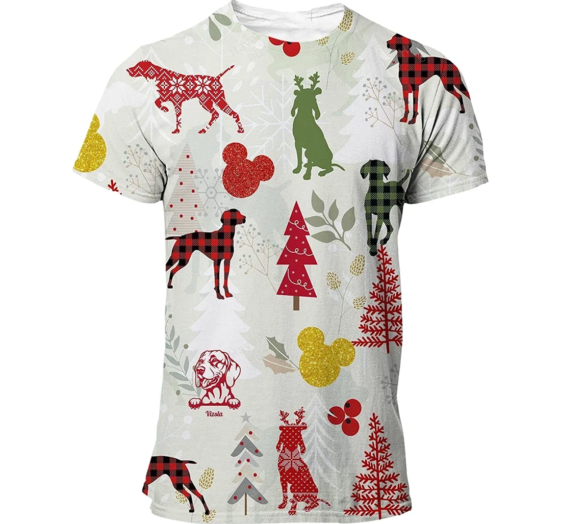 Vizsla T-shirt Christmas Flannel For Men Funny Cute Dog 3d Full All Over Print Unisex Graphic Crewneck Short Sleeve T-shirts For Women Men Boys Full - 3D Printed T-shirt