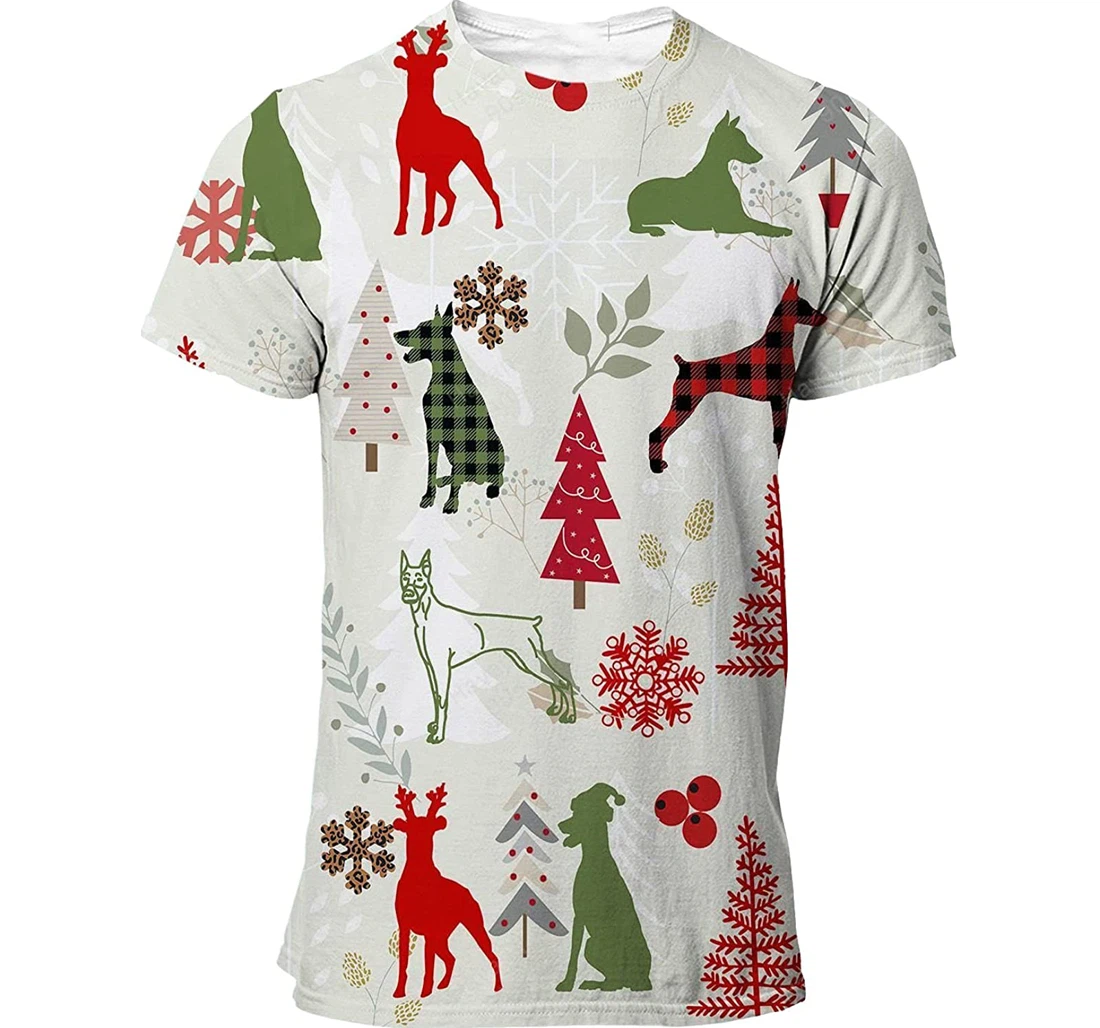 Doberman T-shirt Christmas Flannel For Men Funny Cute Dog 3d Full All Over Print Unisex Graphic Crewneck Short Sleeve T-shirts For Women Men Boys S - 3D Printed T-shirt