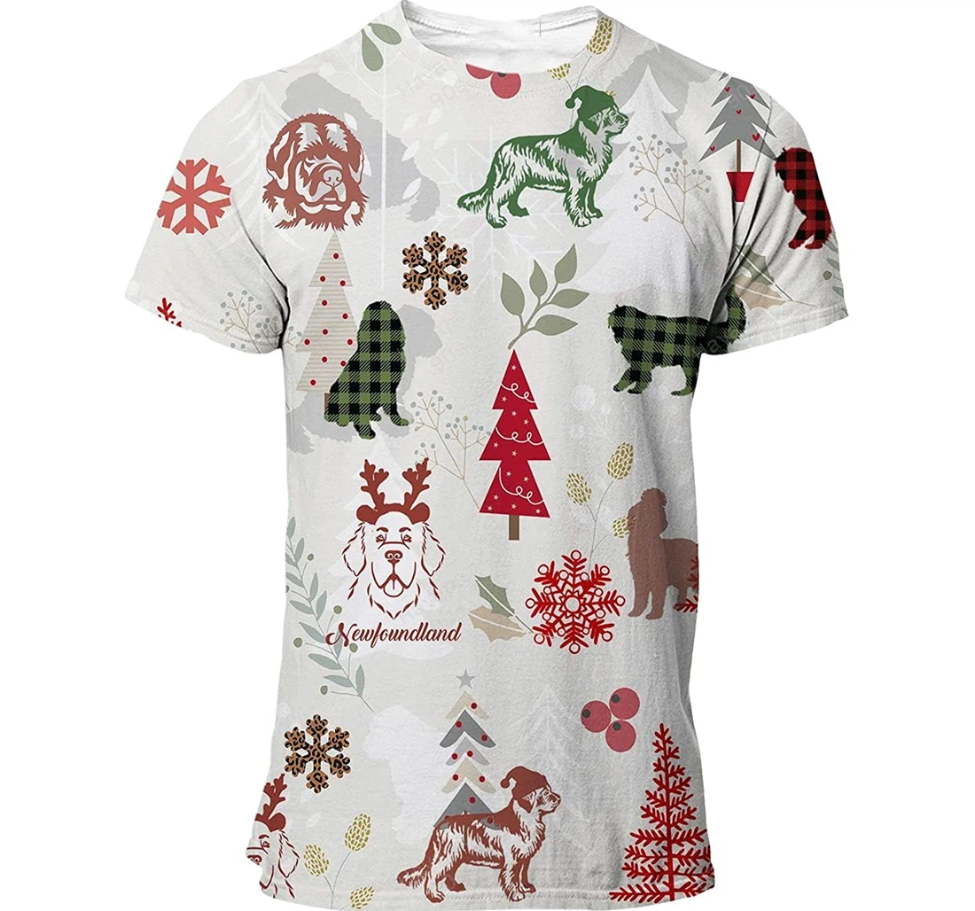 Newfoundland T-shirt Christmas Flannel For Men Funny Cute Dog 3d Full All Over Print Unisex Graphic Crewneck Short Sleeve T-shirts For Women Men S - 3D Printed T-shirt