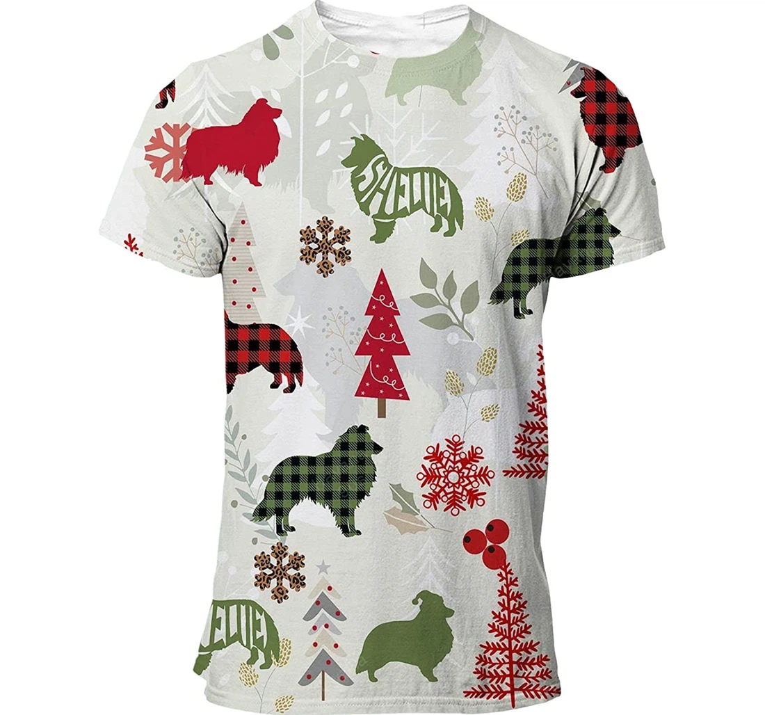 Shetland Sheepdog T-shirt Christmas Flannel For Men Funny Cute Dog 3d Full All Over Print Unisex Graphic Crewneck Short Sleeve T-shirts For Women S - 3D Printed T-shirt