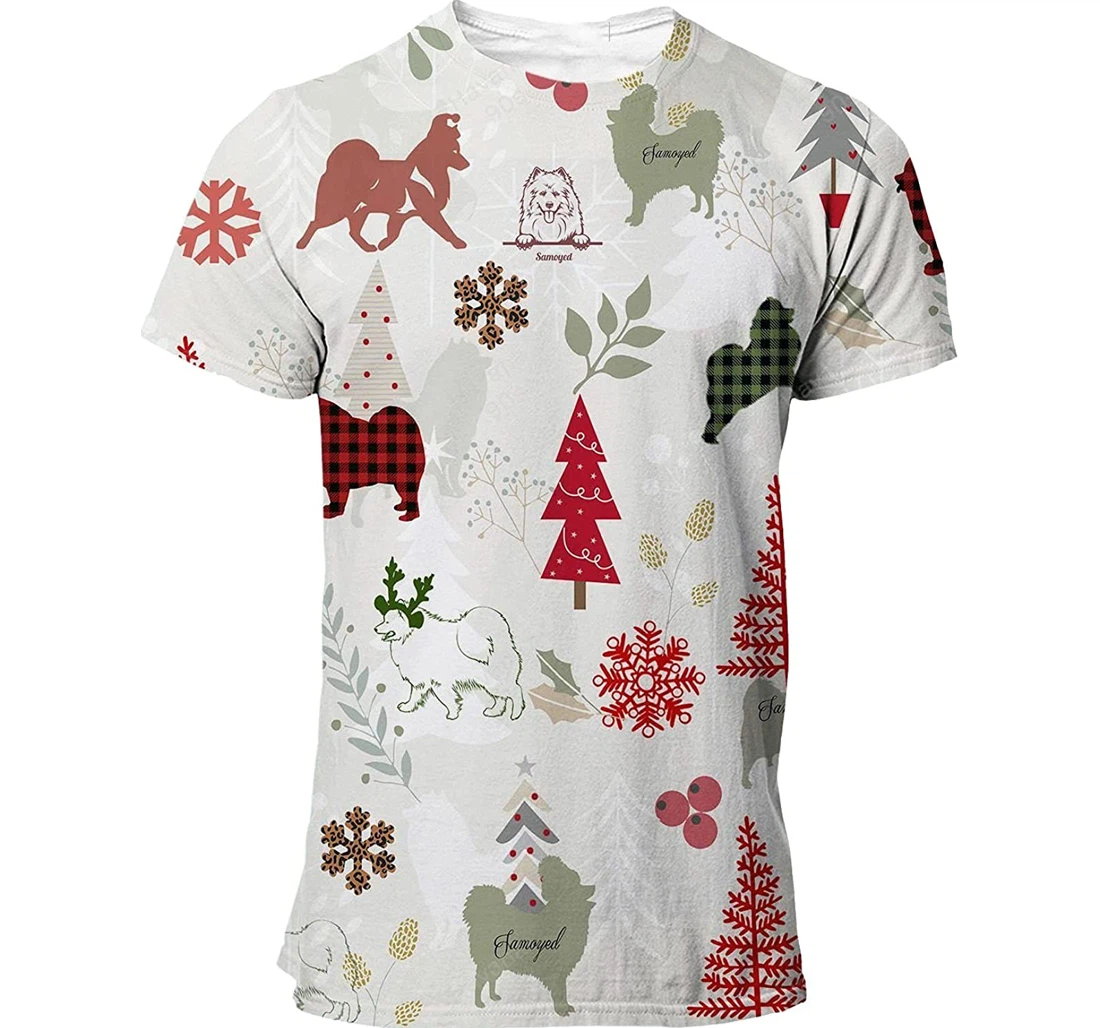 Samoyed T-shirt Christmas Flannel For Men Funny Cute Dog 3d Full All Over Print Unisex Graphic Crewneck Short Sleeve T-shirts For Women Men Boys S - 3D Printed T-shirt