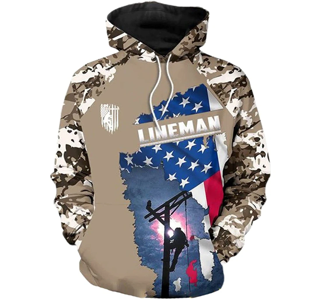 Lineman American Flag Camo S - And - 3D Printed Pullover Hoodie