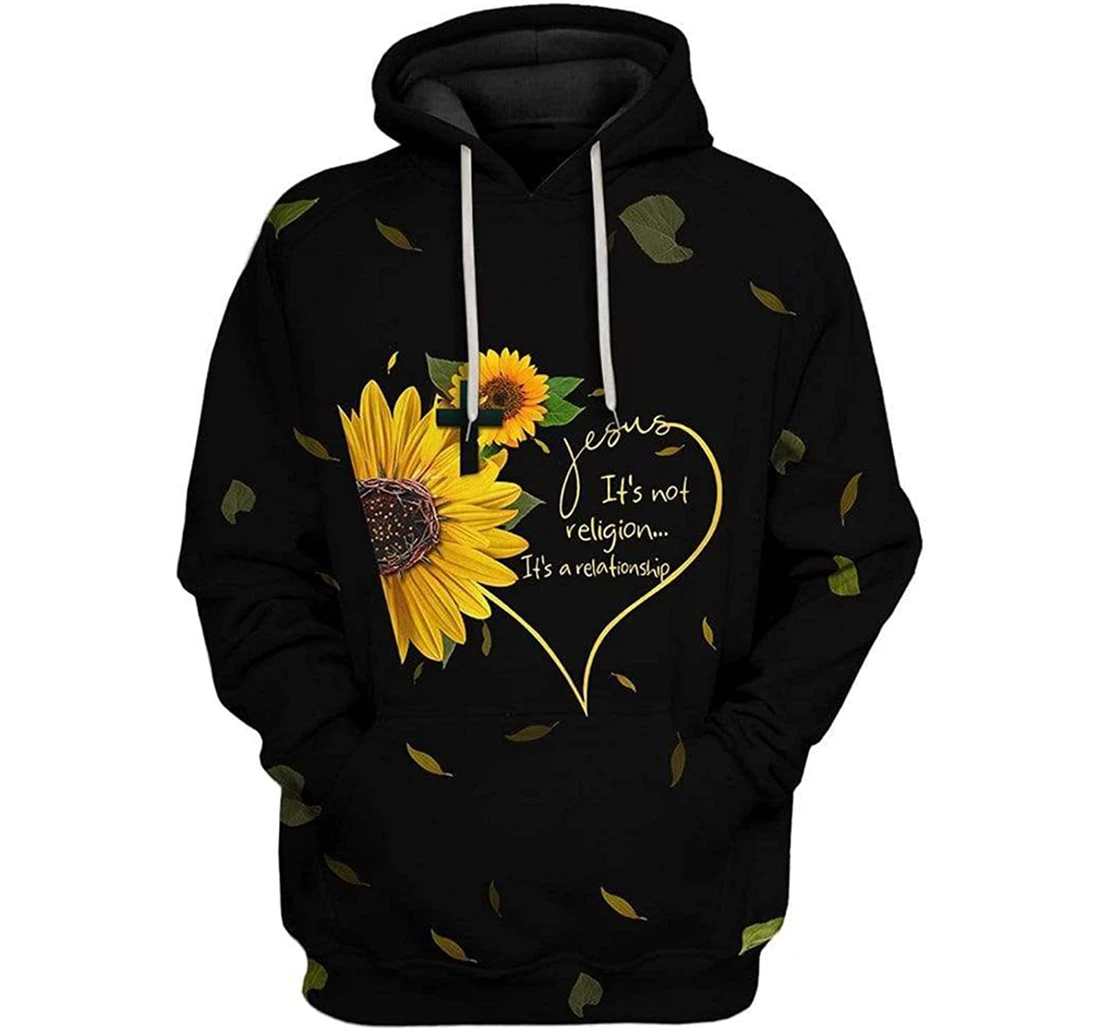 Sunflower Heart Jesus It's Not Religion It's A Relationship S - And - 3D Printed Pullover Hoodie