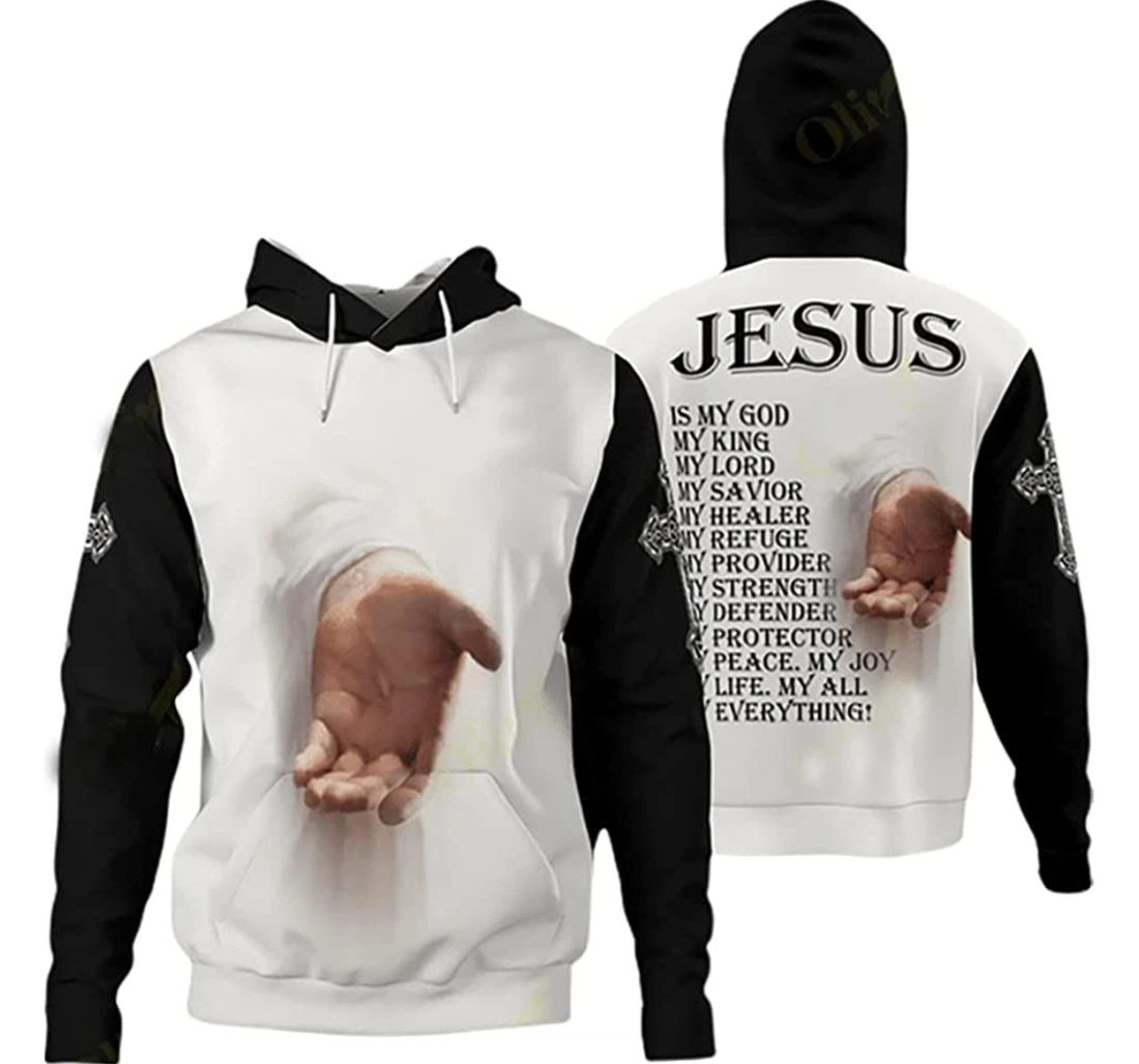 Jesus Hand Jesus Is My God My King My Lord - 3D Printed Pullover Hoodie