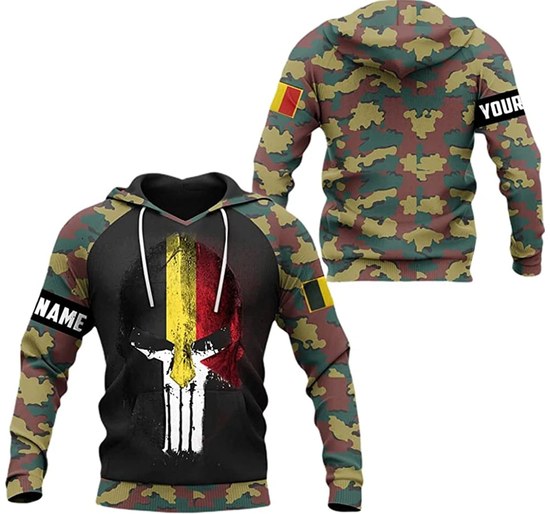 Skull Belgian Army And Flag Camo - 3D Printed Pullover Hoodie