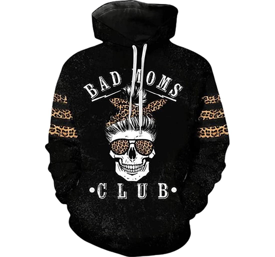 Skull Leopard Bad Moms Club - 3D Printed Pullover Hoodie