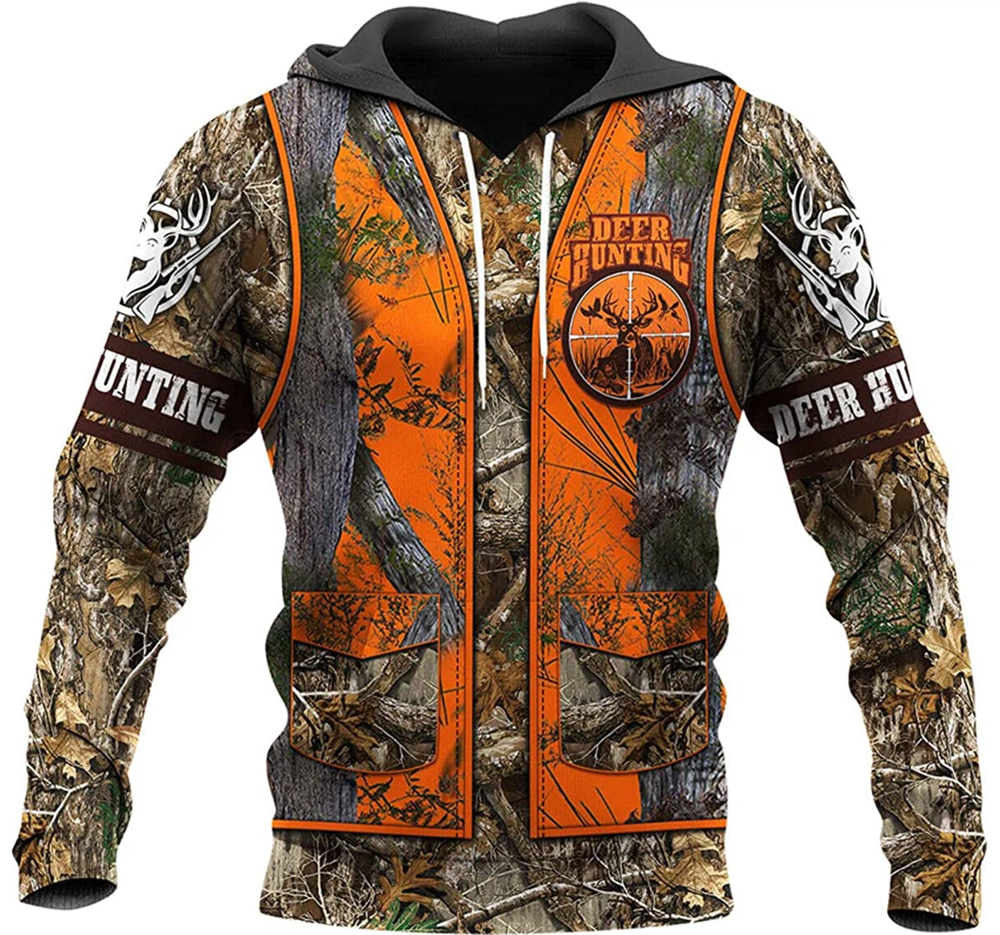 Love Deer Hunting Tree Wood - 3D Printed Pullover Hoodie