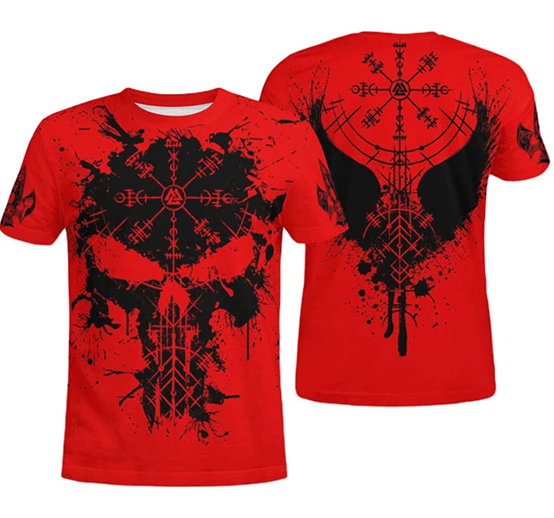 Viking Gear Raven Vegvisir Viking Red And - 3D Printed T-shirt