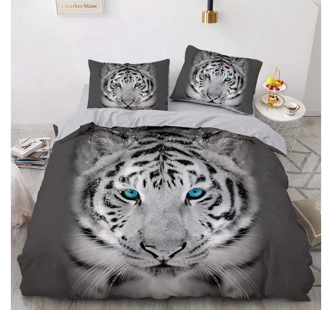 Bedding Set - Gray White Tiger Included 1 Ultra Soft Duvet Cover or Quilt and 2 Lightweight Breathe Pillowcases