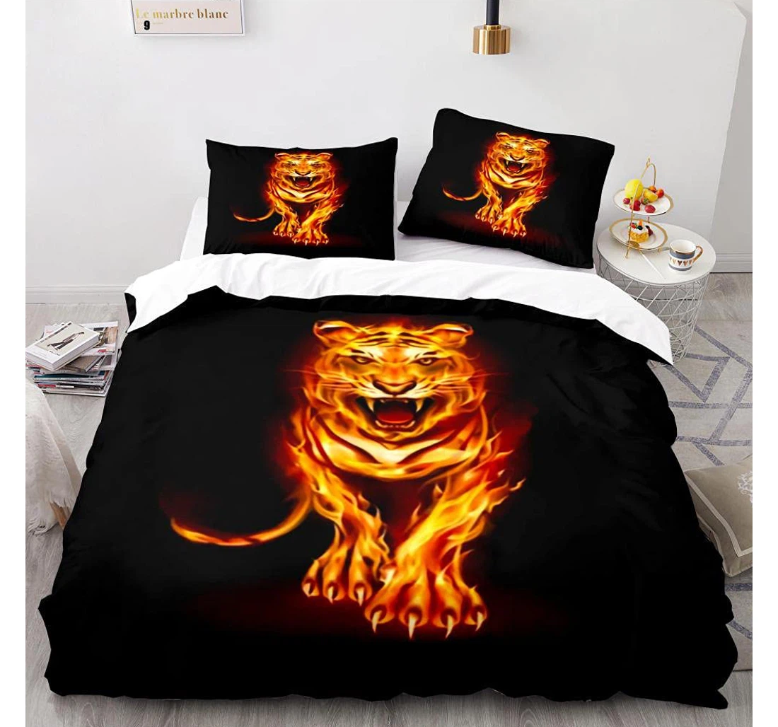 Bedding Set - Flame Tiger Queen, Included 1 Ultra Soft Duvet Cover or Quilt and 2 Lightweight Breathe Pillowcases