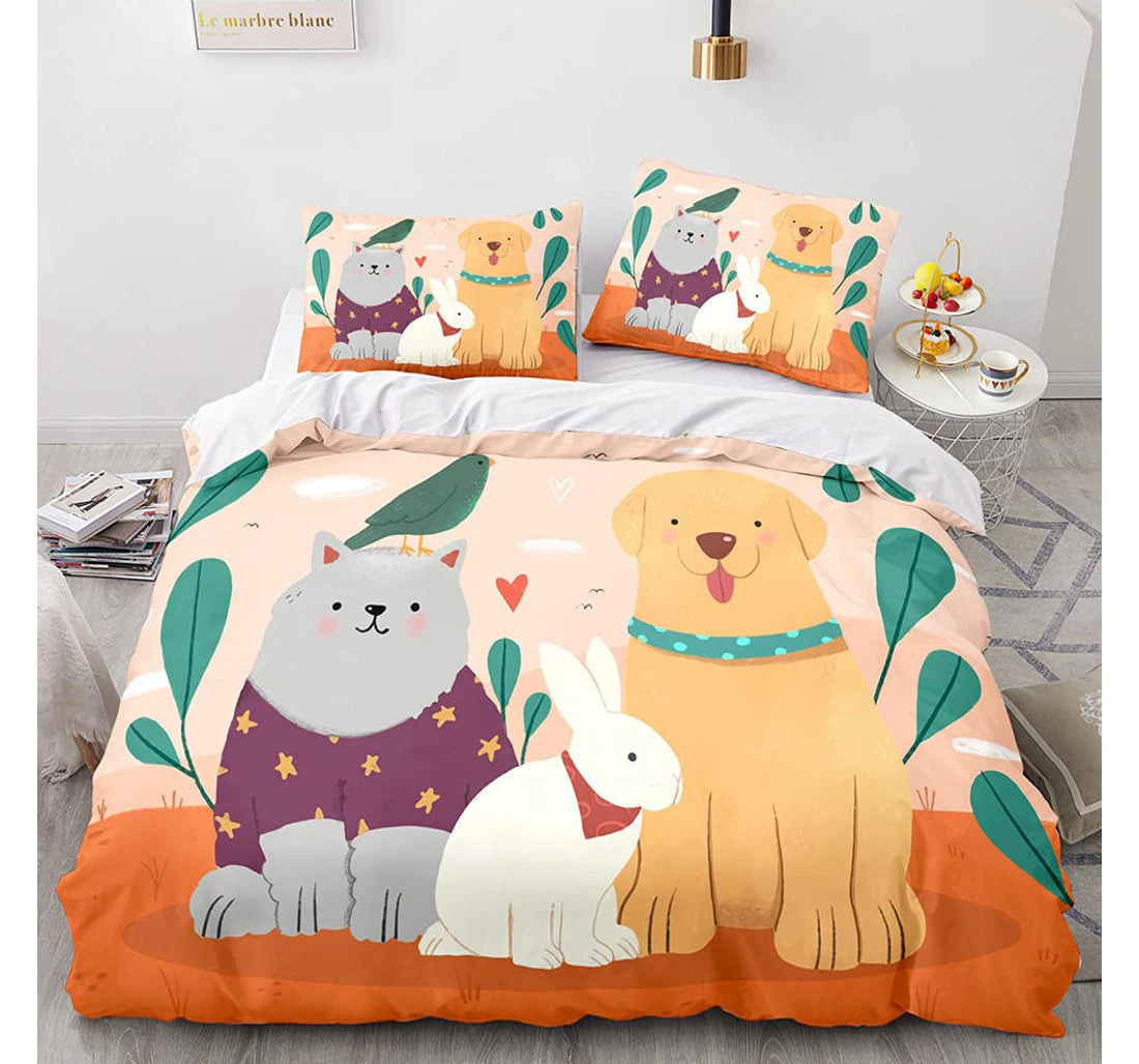 Bedding Set - Animals Cats Dogs Included 1 Ultra Soft Duvet Cover or Quilt and 2 Lightweight Breathe Pillowcases