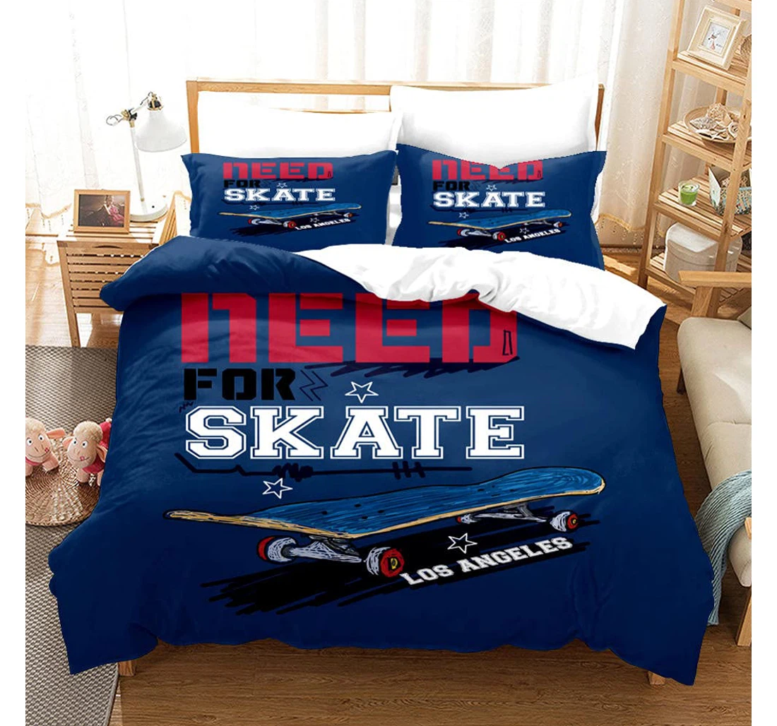 Bedding Set - Blue Skateboard Queen, Included 1 Ultra Soft Duvet Cover or Quilt and 2 Lightweight Breathe Pillowcases