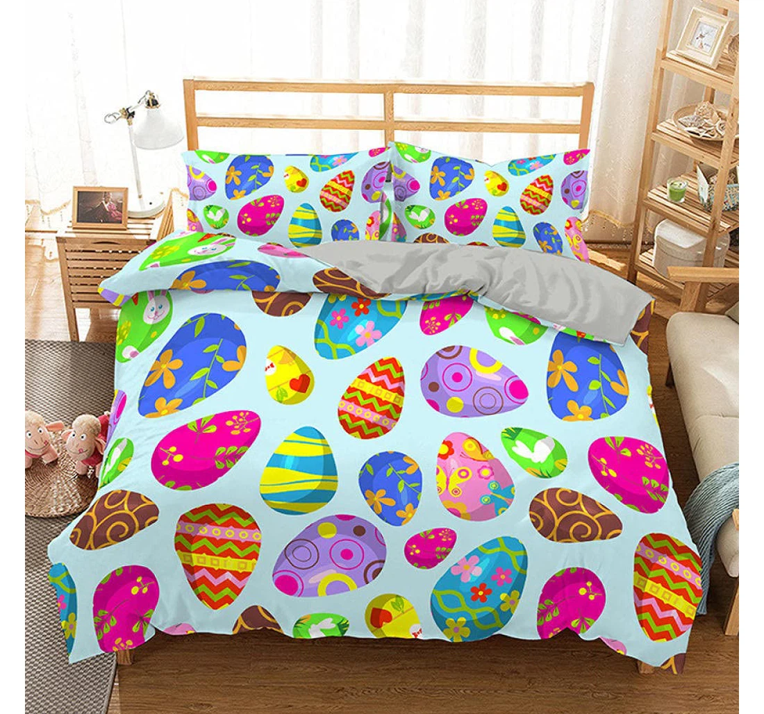 Bedding Set - Easter Eggs Corner Ties Included 1 Ultra Soft Duvet Cover or Quilt and 2 Lightweight Breathe Pillowcases