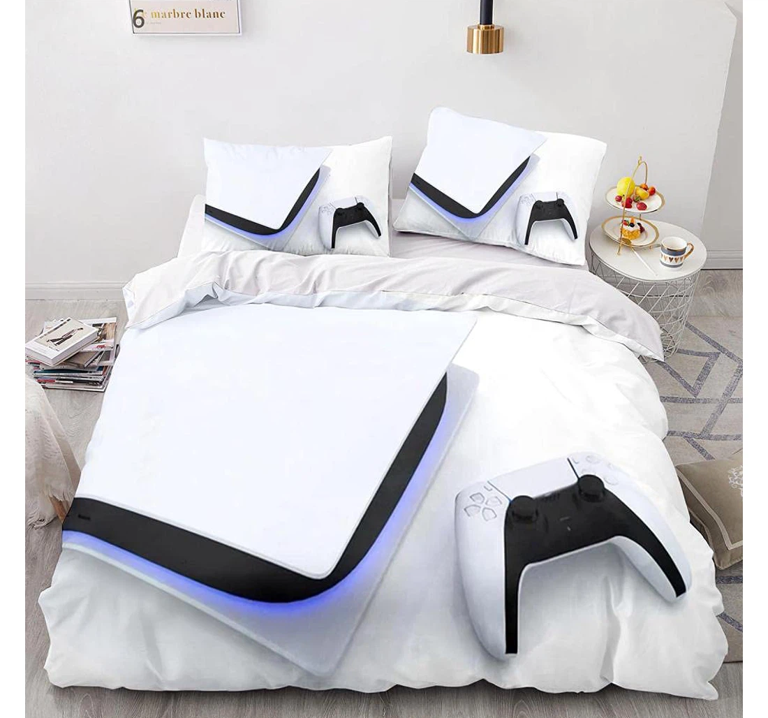 Bedding Set - White Computer Controller Corner Ties Included 1 Ultra Soft Duvet Cover or Quilt and 2 Lightweight Breathe Pillowcases