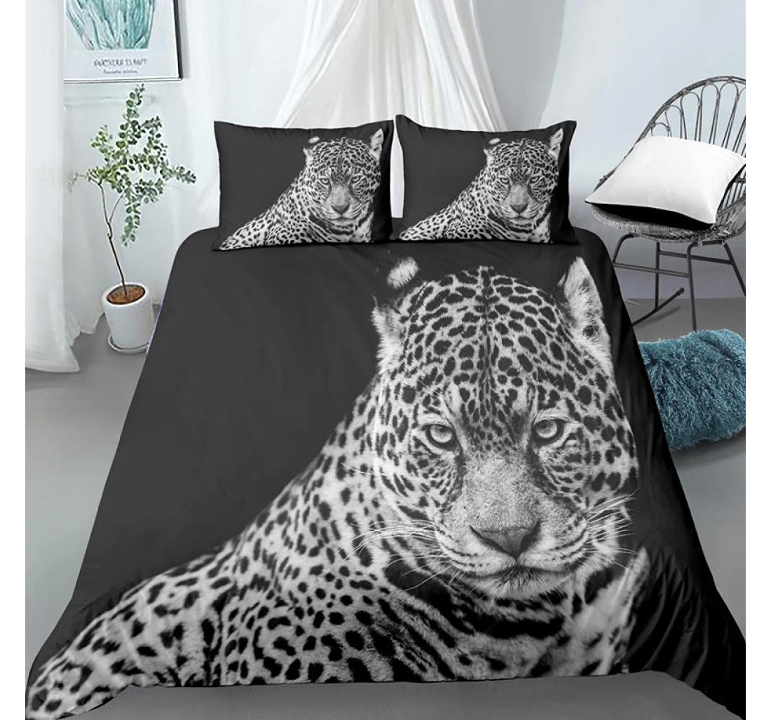 Bedding Set - Black Animal Leopard Corner Ties Included 1 Ultra Soft Duvet Cover or Quilt and 2 Lightweight Breathe Pillowcases