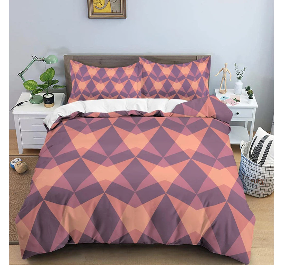 Bedding Set - Purple Triangle Corner Ties Included 1 Ultra Soft Duvet Cover or Quilt and 2 Lightweight Breathe Pillowcases