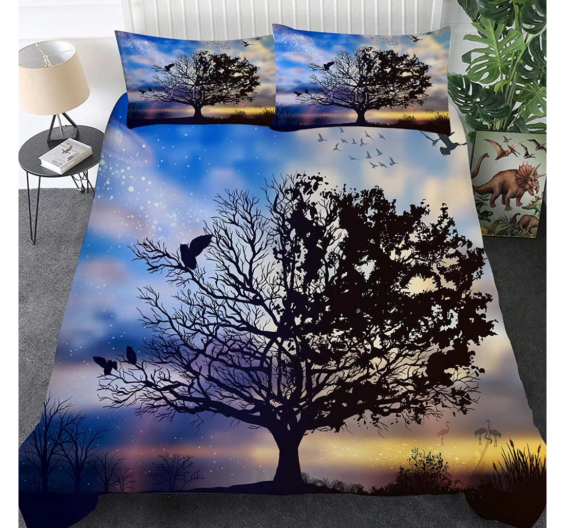 Bedding Set - Blue Tree Queen, Included 1 Ultra Soft Duvet Cover or Quilt and 2 Lightweight Breathe Pillowcases