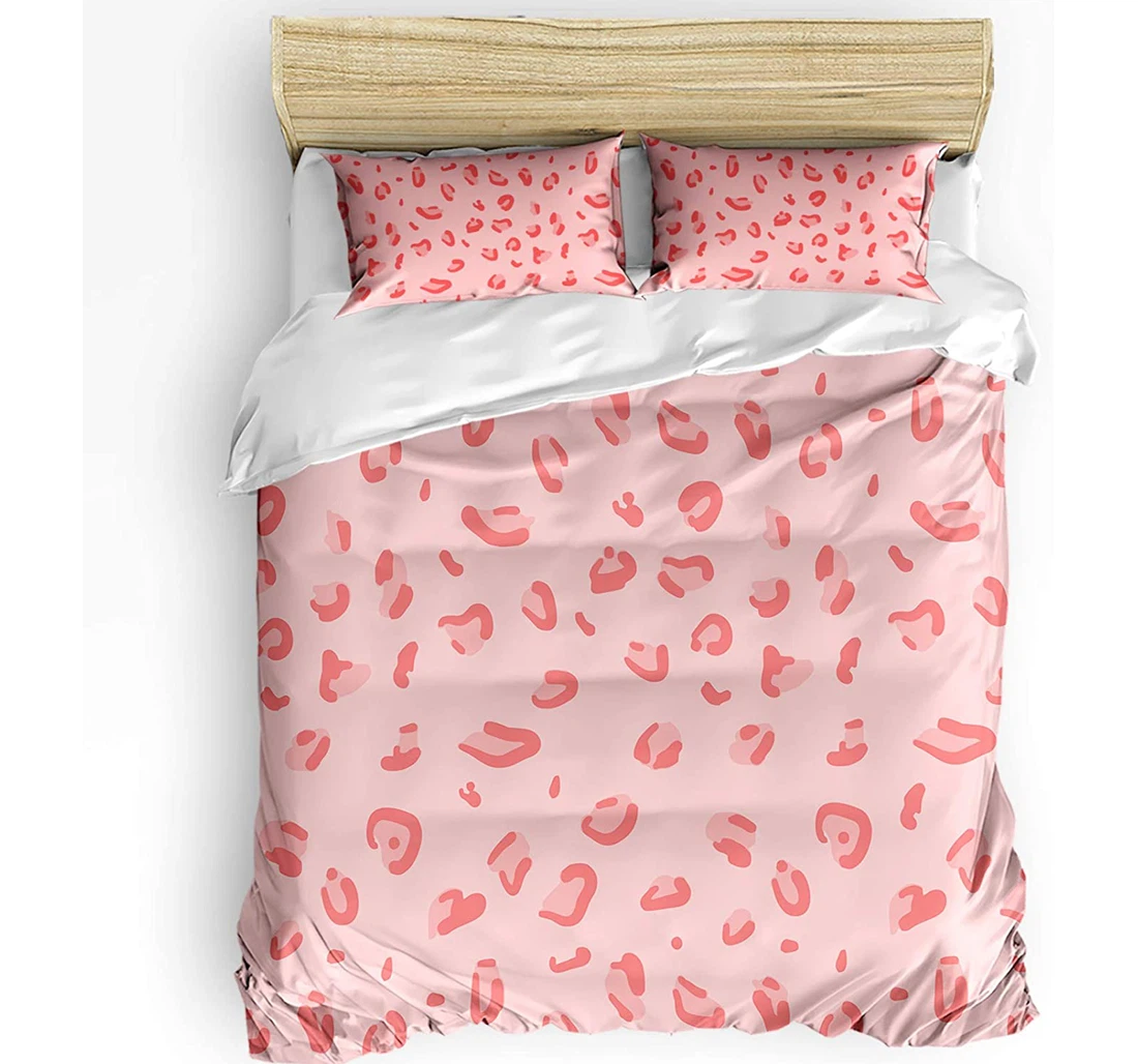 Bedding Set - Pink Leopard Animal Skin Included 1 Ultra Soft Duvet Cover or Quilt and 2 Lightweight Breathe Pillowcases