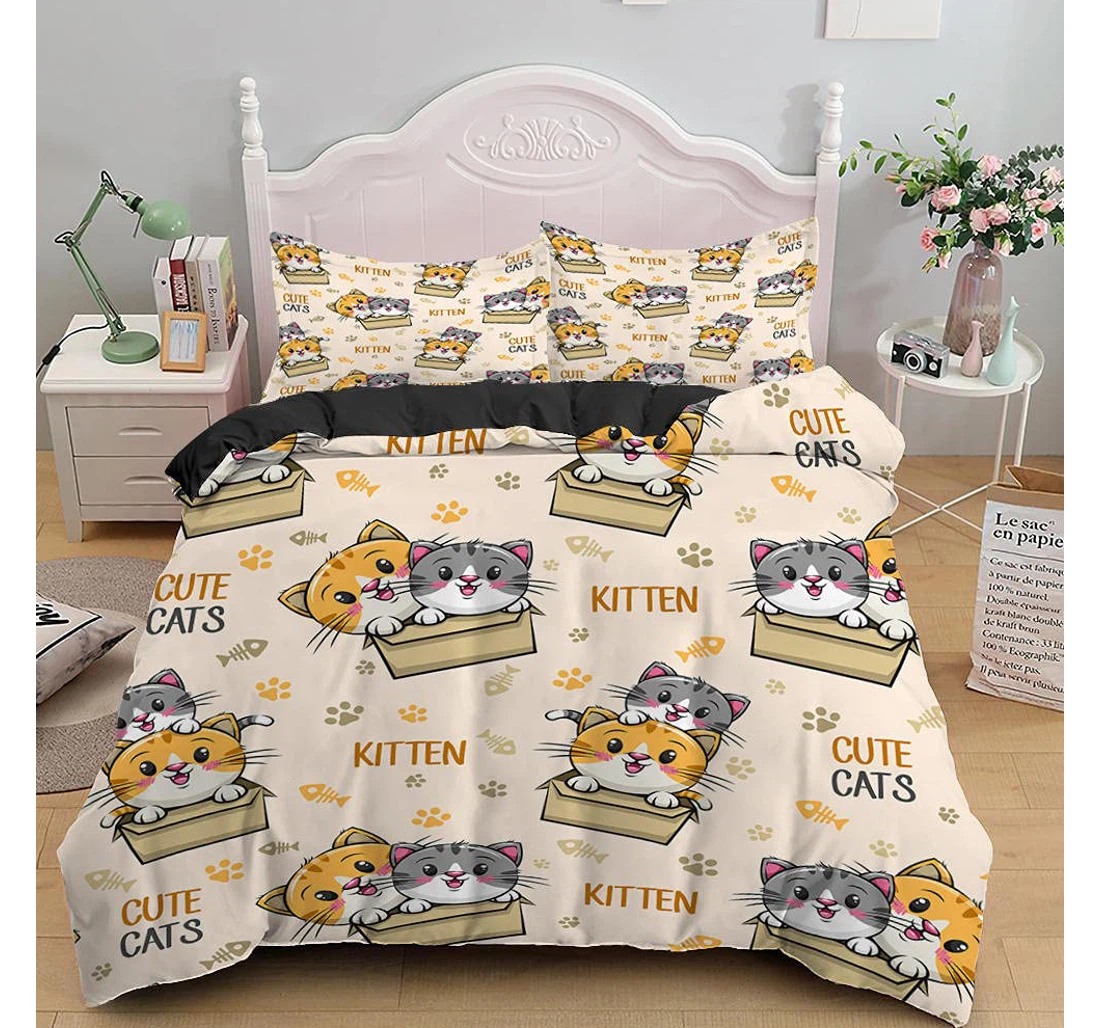 Bedding Set - Yellow Kitten Included 1 Ultra Soft Duvet Cover or Quilt and 2 Lightweight Breathe Pillowcases