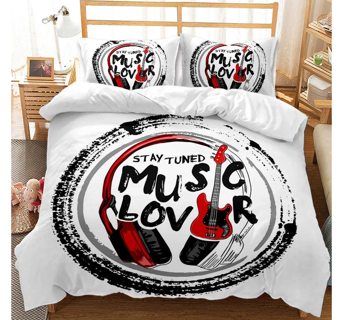 Bedding Set - Black Music Guitar Corner Ties Included 1 Ultra Soft Duvet Cover or Quilt and 2 Lightweight Breathe Pillowcases