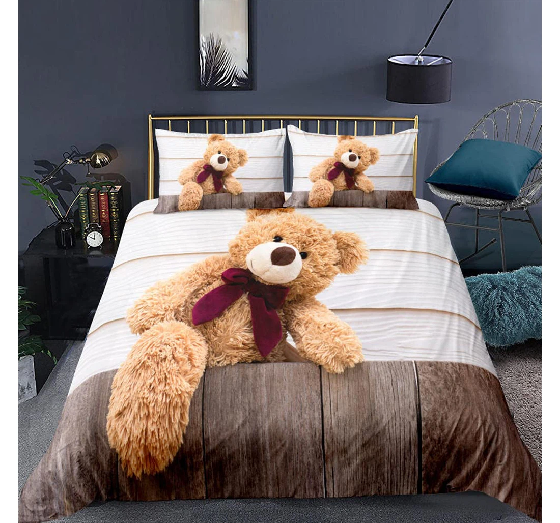 Bedding Set - Cute Teddy Bear Hidden Included 1 Ultra Soft Duvet Cover or Quilt and 2 Lightweight Breathe Pillowcases