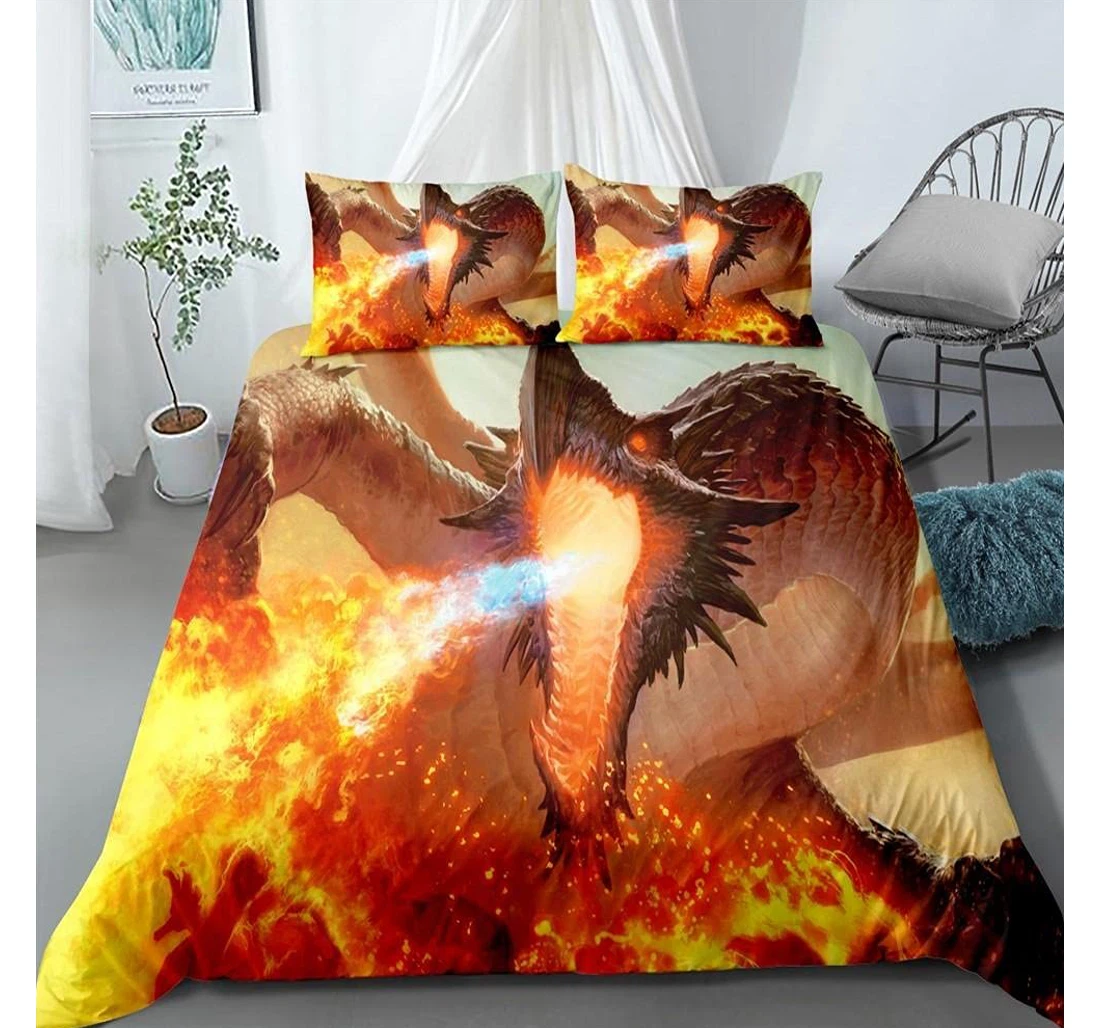 Bedding Set - Flame Dragon Hidden Included 1 Ultra Soft Duvet Cover or Quilt and 2 Lightweight Breathe Pillowcases