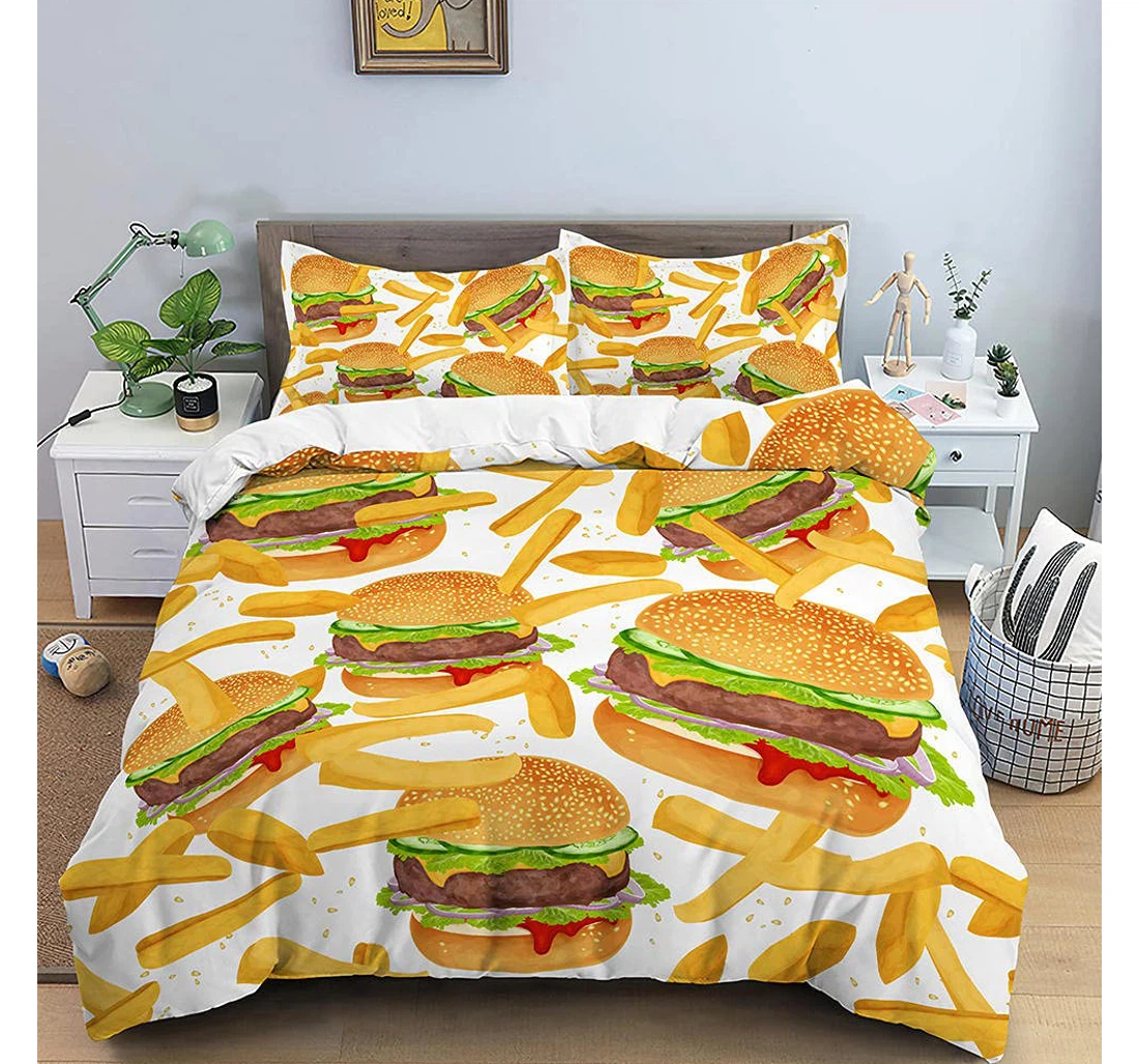 Bedding Set - Yellow Hamburger Durable Cali Included 1 Ultra Soft Duvet Cover or Quilt and 2 Lightweight Breathe Pillowcases