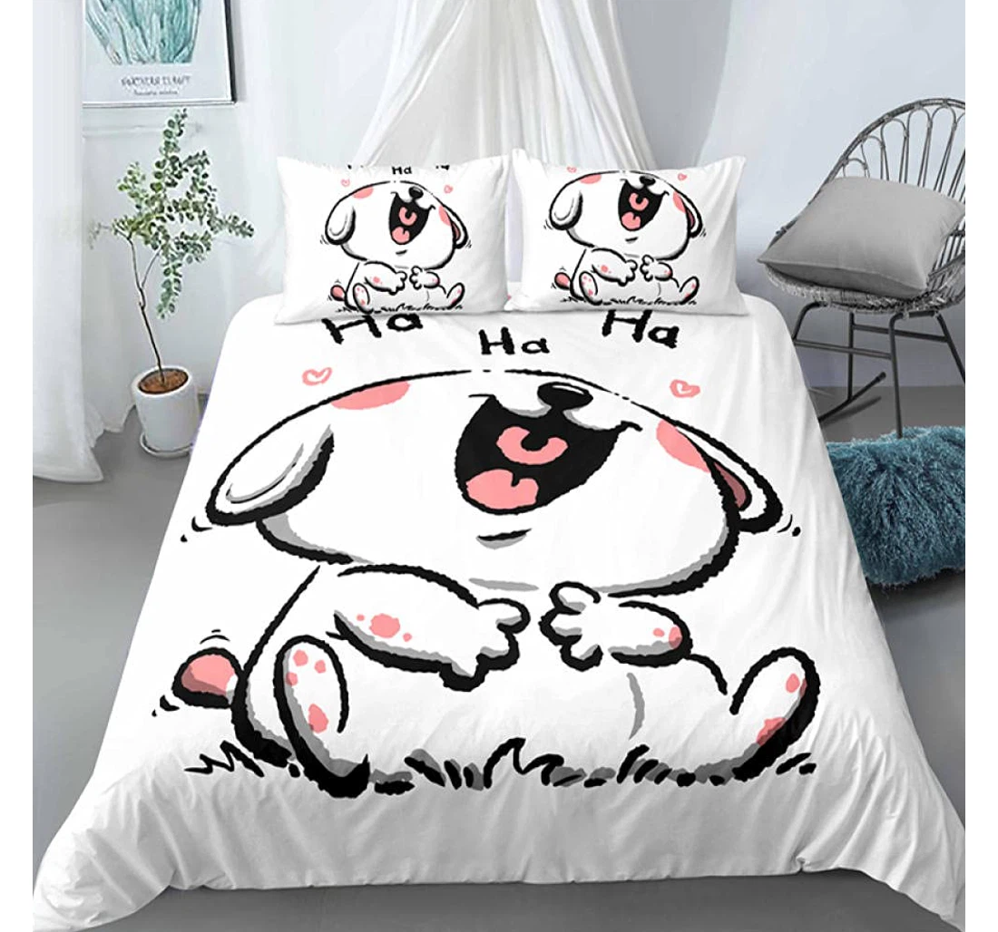 Bedding Set - White Happy Rabbit Digital Included 1 Ultra Soft Duvet Cover or Quilt and 2 Lightweight Breathe Pillowcases