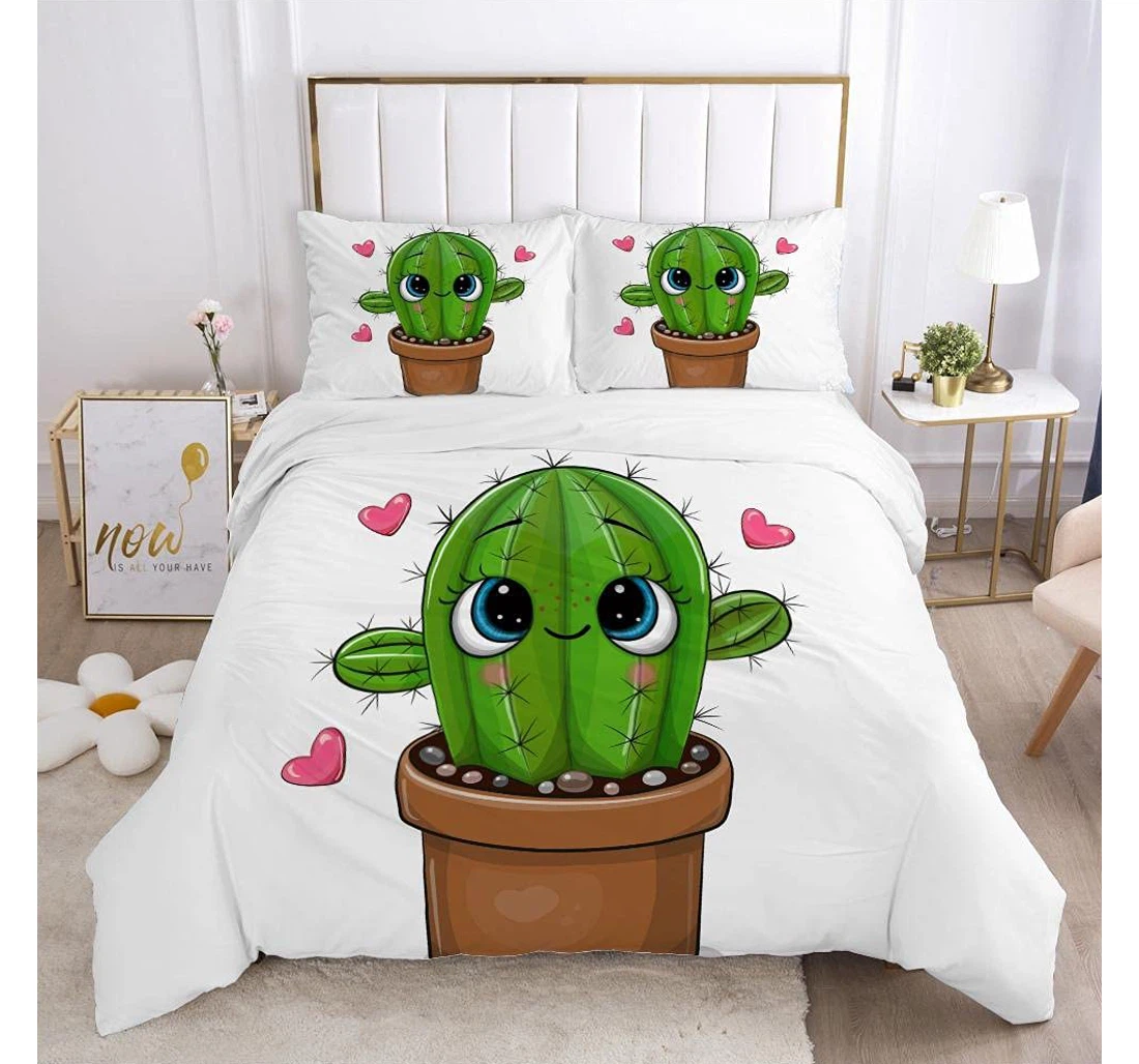 Bedding Set - Green Cactus Digital Included 1 Ultra Soft Duvet Cover or Quilt and 2 Lightweight Breathe Pillowcases