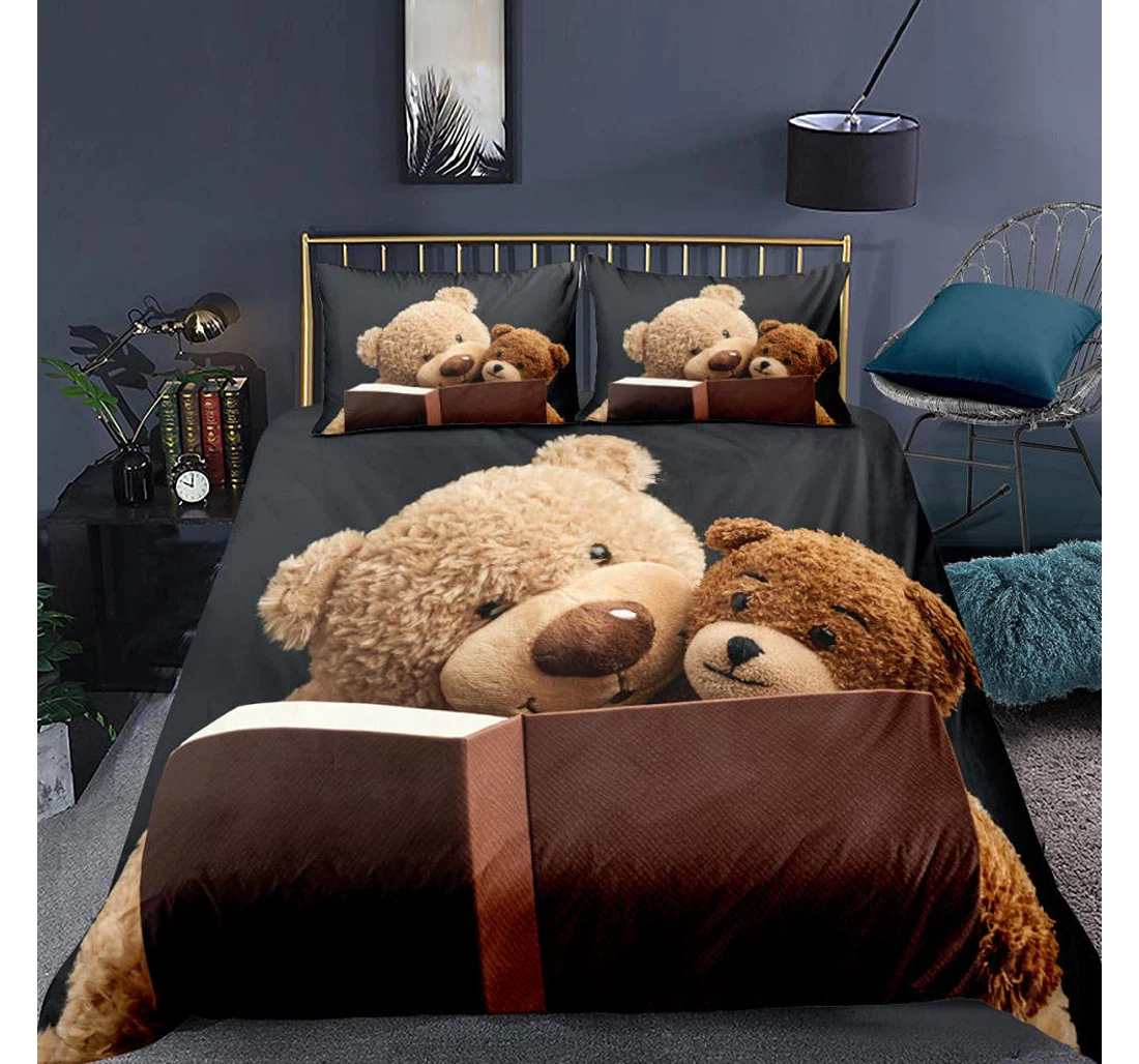 Bedding Set - Brown Teddy Bear Hidden Included 1 Ultra Soft Duvet Cover or Quilt and 2 Lightweight Breathe Pillowcases