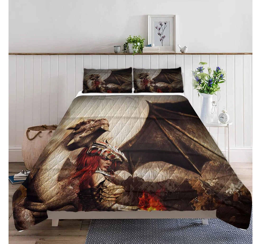 Bedding Set - Fantasy Scenery Armor Holding Fire Lightweight Quilts A Quilts Case Included 1 Ultra Soft Duvet Cover or Quilt and 2 Lightweight Breathe Pillowcases