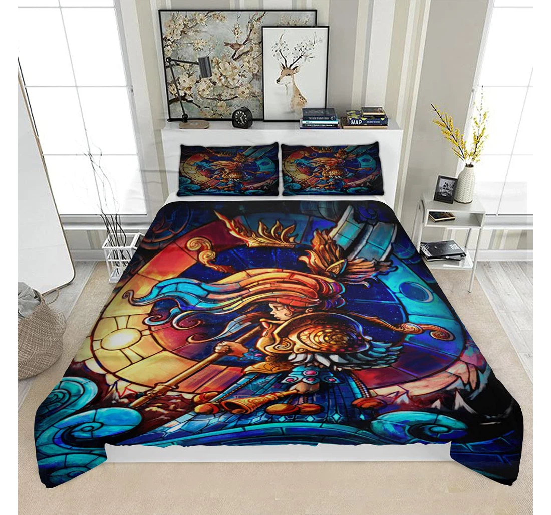 Bedding Set - Little Painted Stained Glass Style Solf Included 1 Ultra Soft Duvet Cover or Quilt and 2 Lightweight Breathe Pillowcases