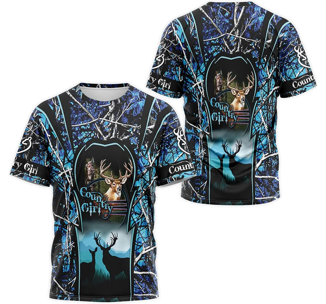 T-Shirt, Hoodie - Country Girl Deer Hunting Blue Tree Camo 3D Printed