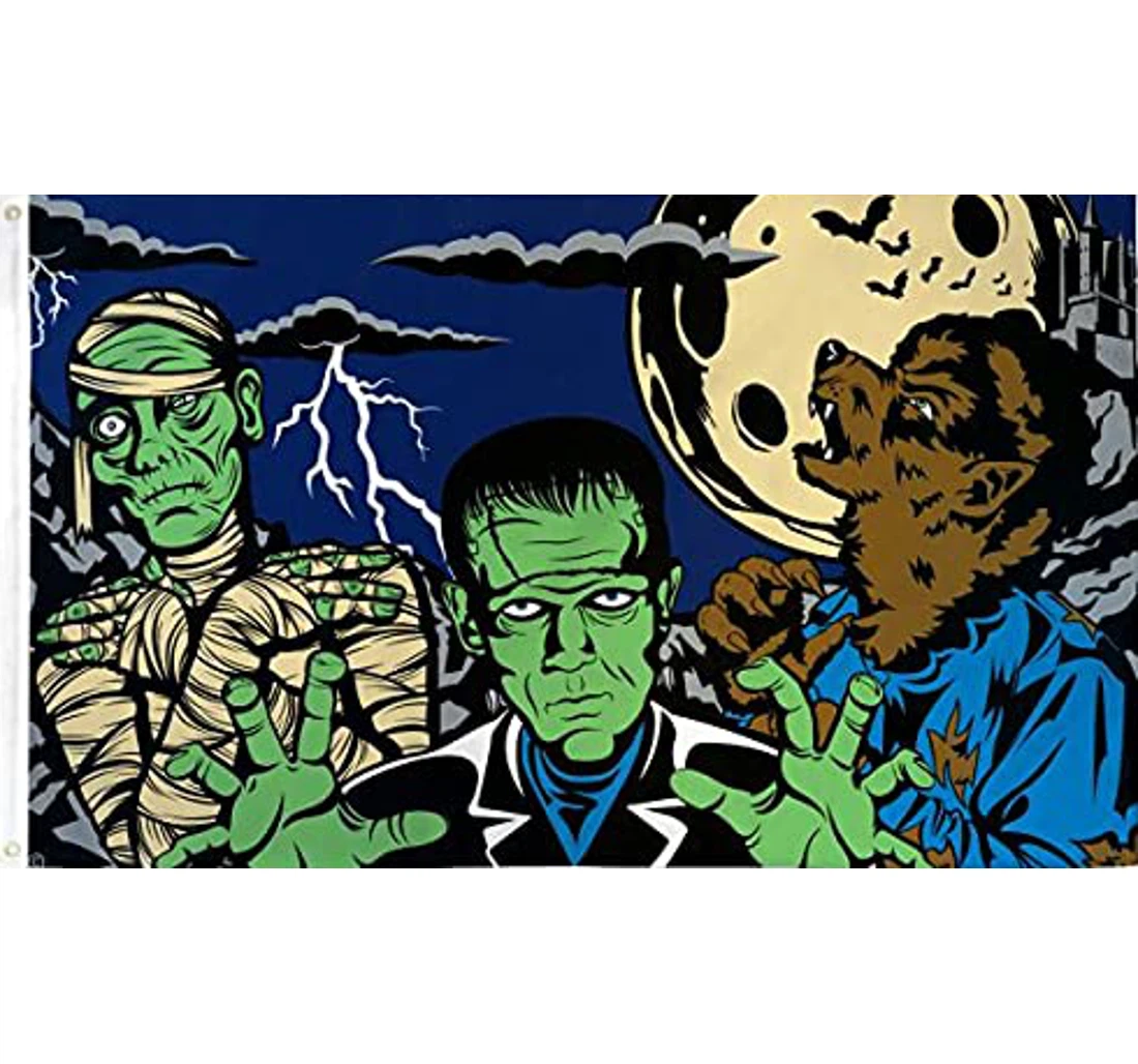 Halloween Fright Night Frankenstein Halloween Printed Both-Sides, UV And Fade - Resistant Flag