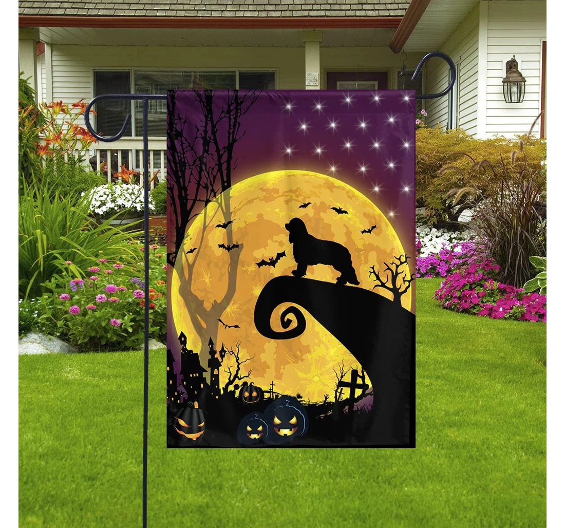 Cavalier King Charles Spaniel Dog Moon Happy Halloween Gi Cavalier Dog Lover, Cavalier Dog Halloween Cavalier Dog Halloween Dog Halloween Printed Both-Sides, UV And Fade - Resistant Flag
