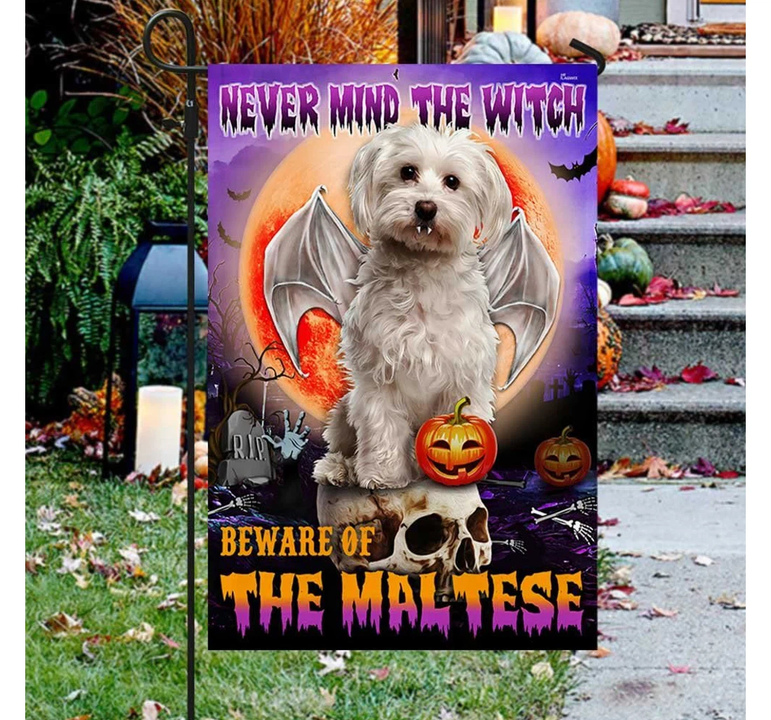 Maltese Halloween Beware Of The Maltese Dog Halloween Gi Halloween, Horror Halloween Printed Both-Sides, UV And Fade - Resistant Flag