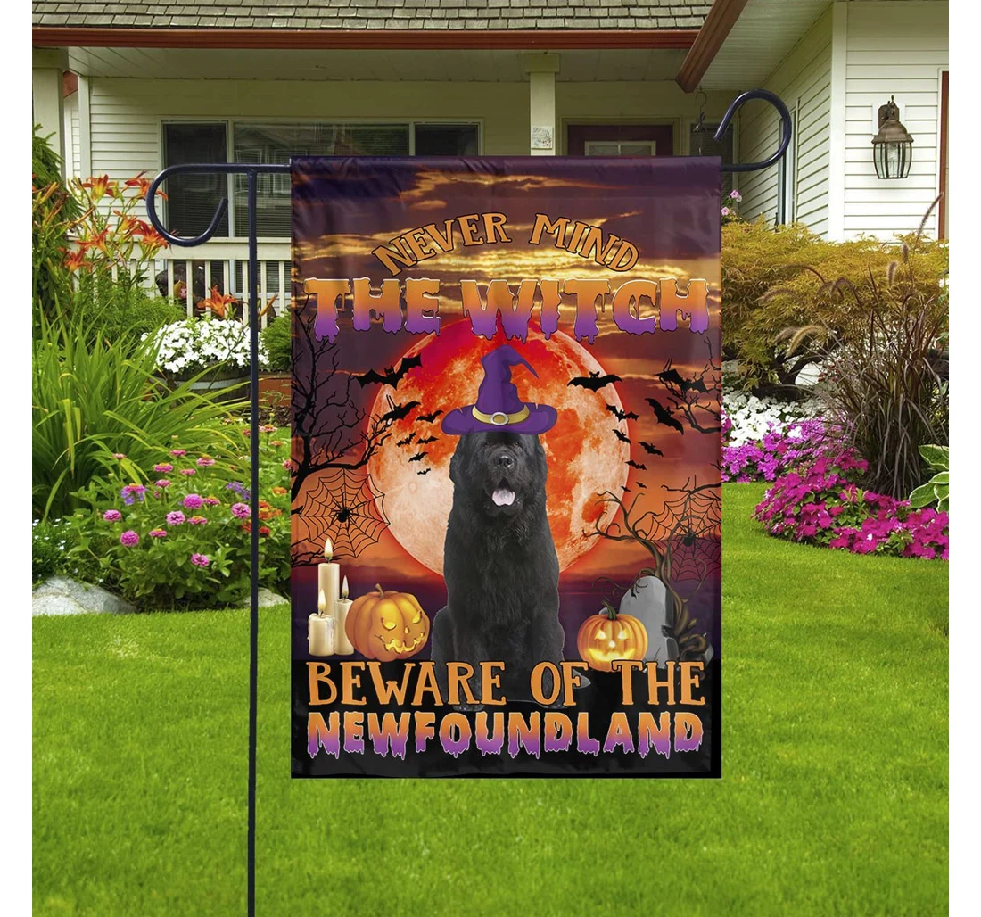 Newfoundland Dog Never Mind The Witch Beware Halloween Gi Newfoundland Dog Lover, Newfoundland Dog Halloween Dog Halloween Dog Halloween Printed Both-Sides, UV And Fade - Resistant Flag