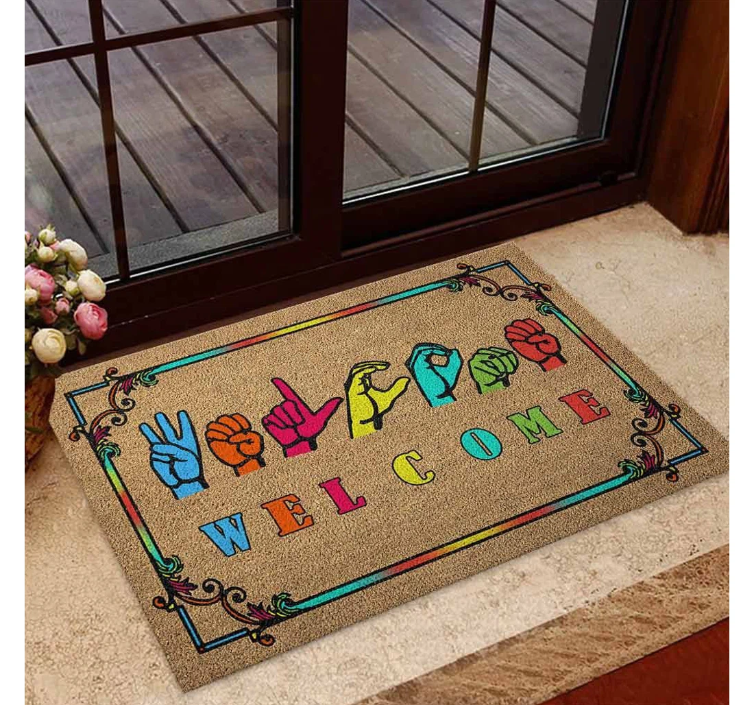 Welcome - American Sign Language Coir Pattern Print Doormat