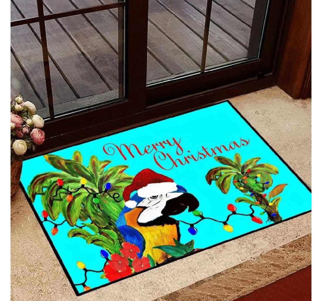 Santa Christmas Parrot Head Tropical Holiday Merry Christmas Easy Clean Welcome Doormat