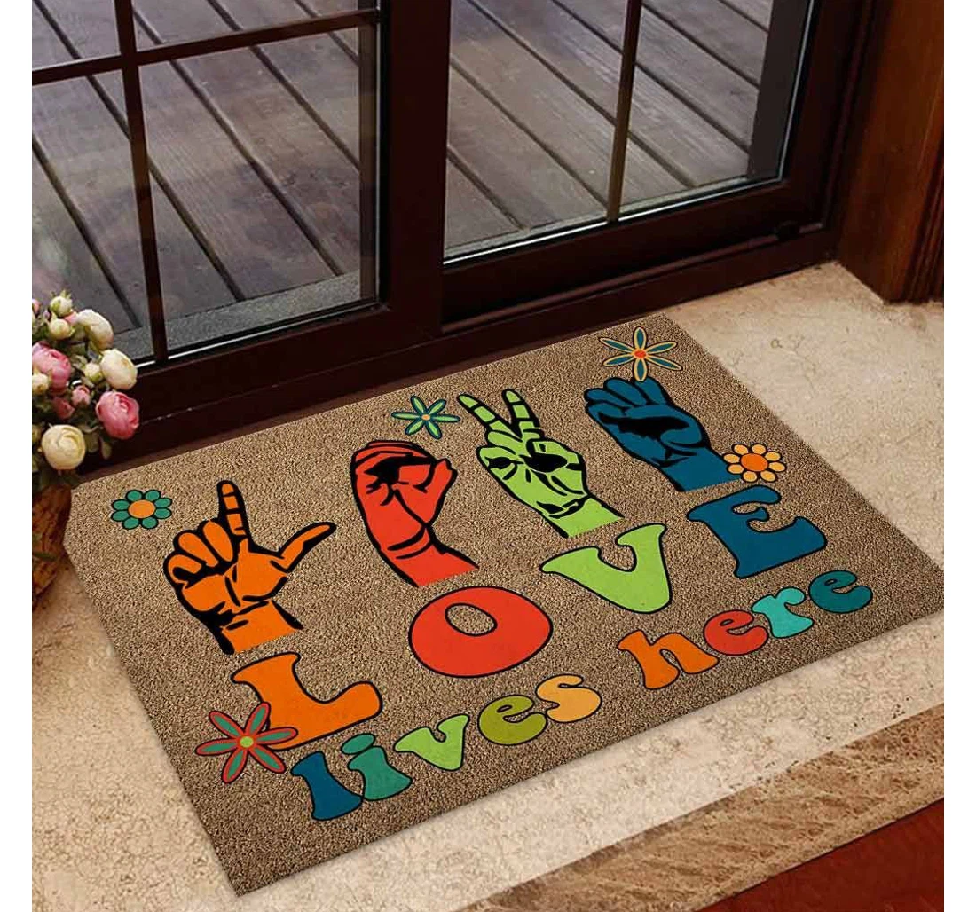 Love Lives Here - American Sign Language Coir Pattern Print Doormat