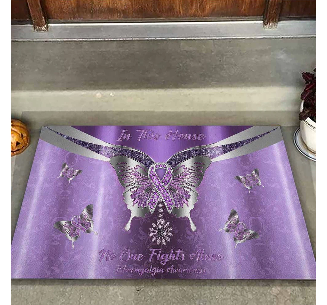 In This House No One Fights Alone - Fibromyalgia Awareness Metal Pattern Print Doormat
