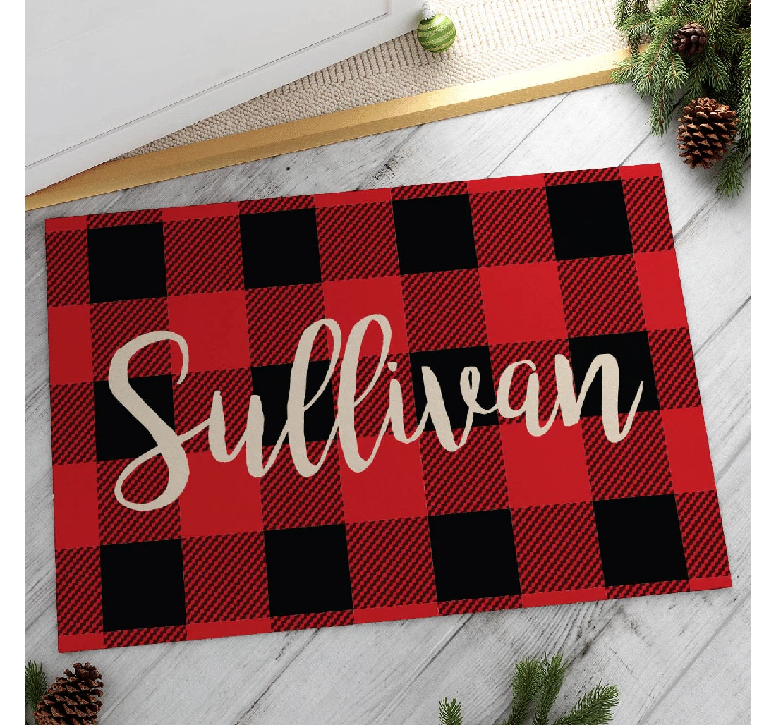 Personalized Holiday Plaid Doormat