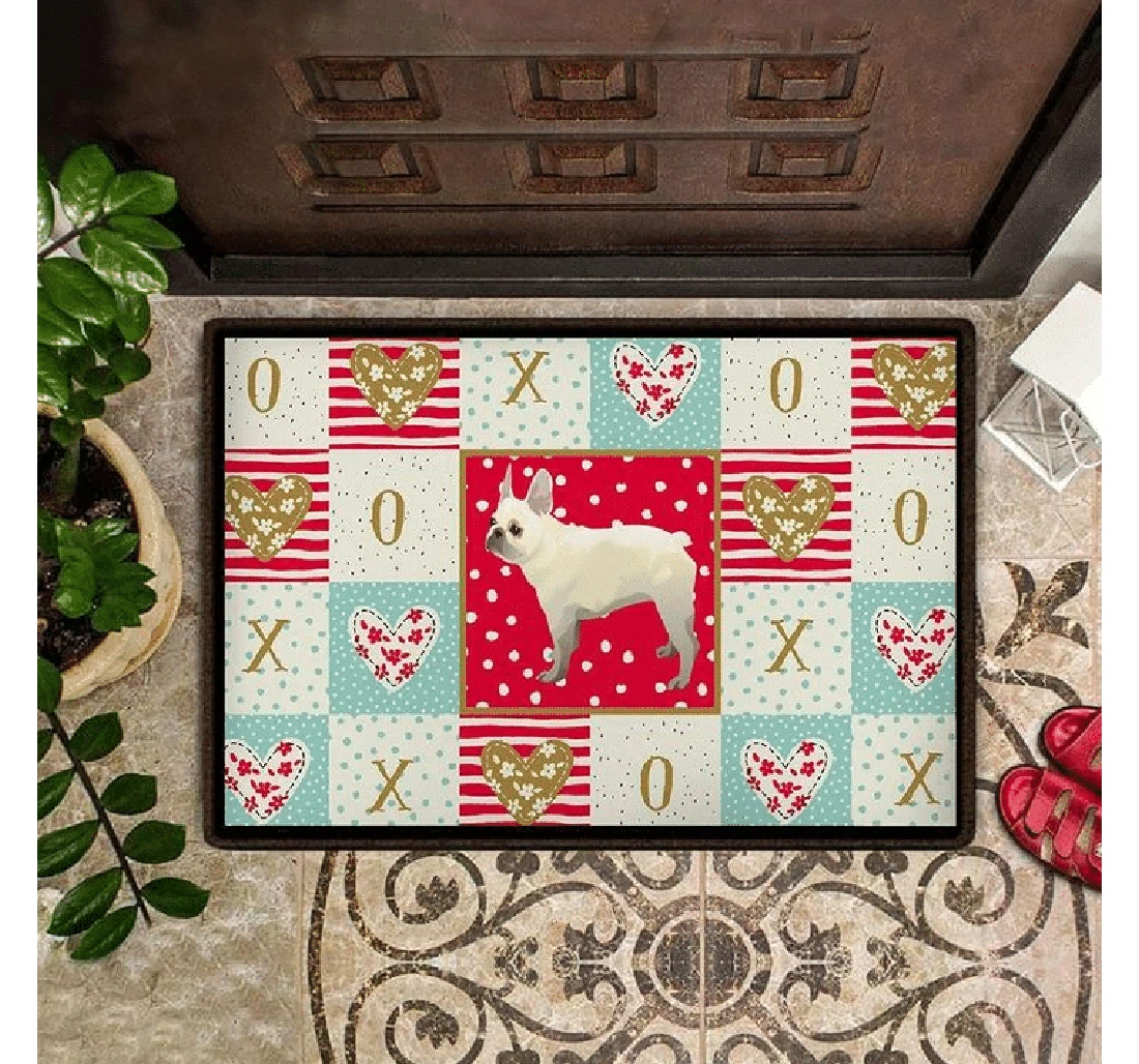 Frenchie Valentines Easy Clean Welcome Doormat