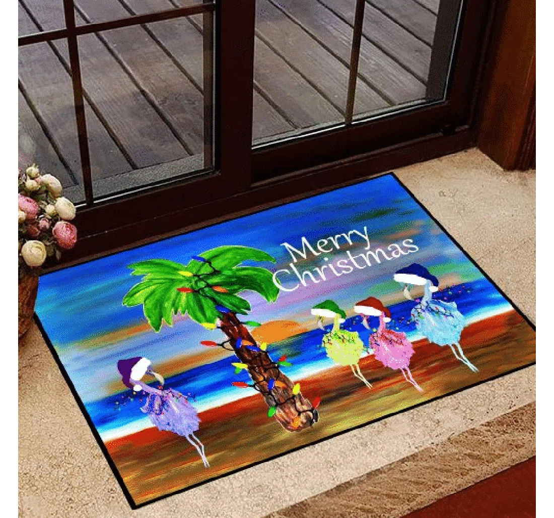 Santa Christmas Flamingos Party Merry Christmas Easy Clean Welcome Doormat